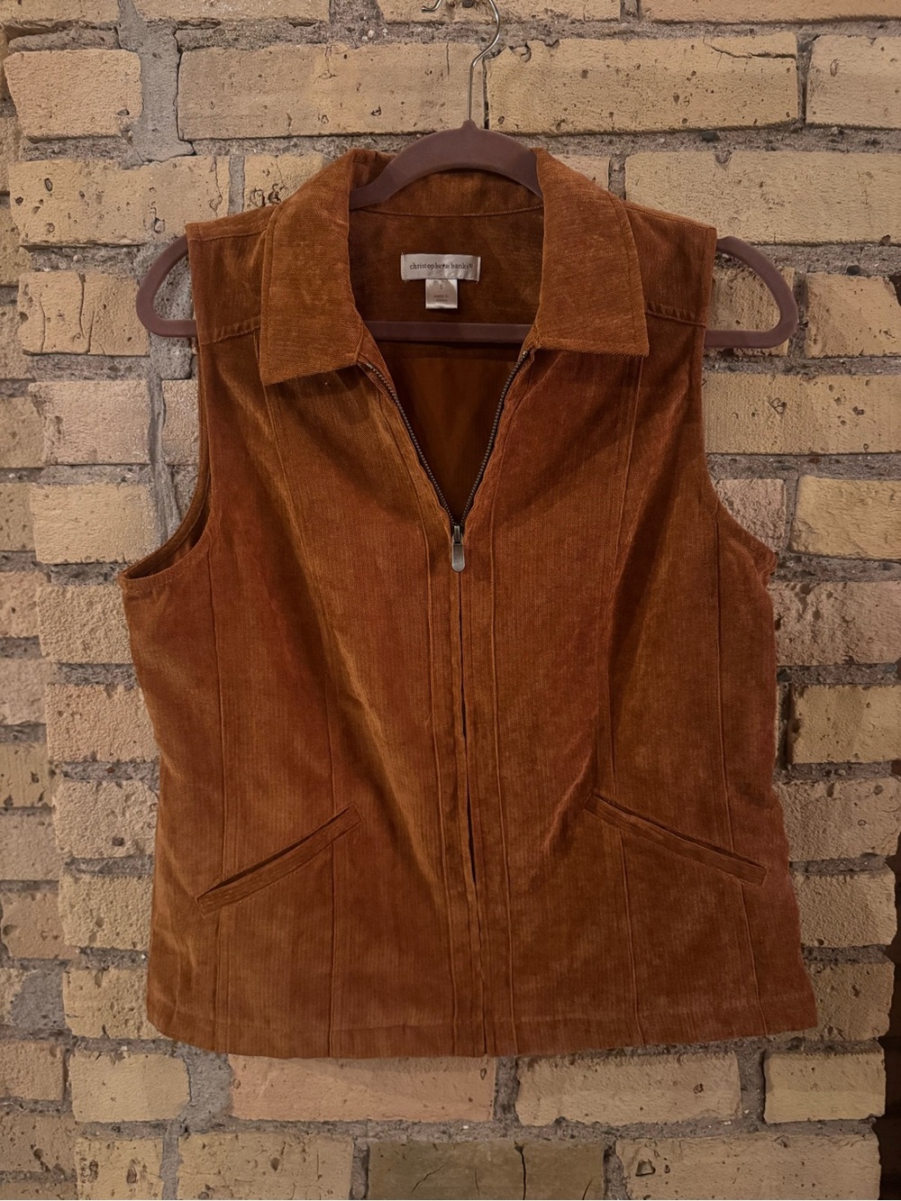 Christopher & Banks Rust Corduroy Zip Vest
